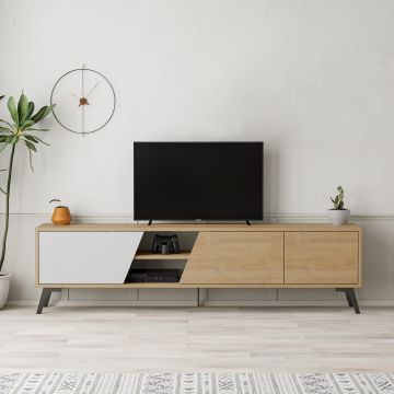 Meuble TV moderne en chêne blanc | 180cm x 48cm x 35cm | Revêtement mélaminé