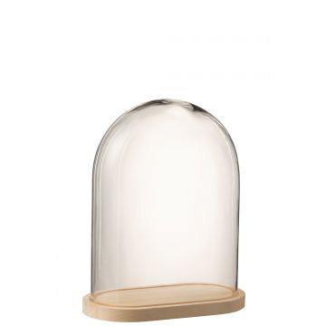 Cloche ovale bois/verre transparent/naturel small