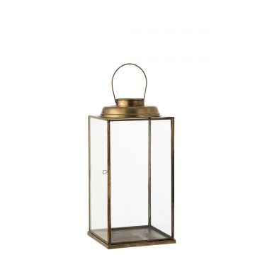Lanterne carree antique basse verre/metal bronze small
