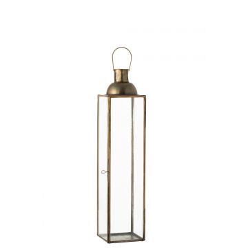 Lanterne carree antique haute verre/metal bronze small