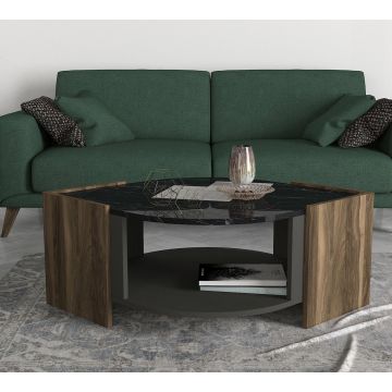 Table basse Alissande-bois de noyer/marbre/gris