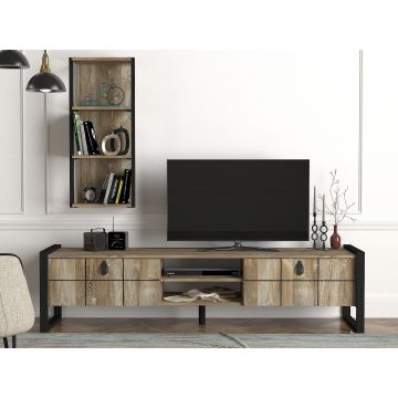 Tera Home Meuble TV | Epaisseur 18mm | Cadre en métal | Largeur : 184 | Noyer noir