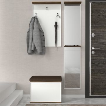 Tera Home vestiaire - Epaisseur 18mm - Miroir et pouf inclus - Marron - Blanc