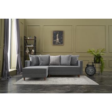 Canapé-lit d'angle confortable et élégant | Cadre en bois de hêtre, tissu 100% polyester | Gris clair