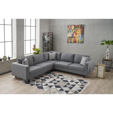 Canapé d'angle confortable, structure en bois de hêtre, couleur grise