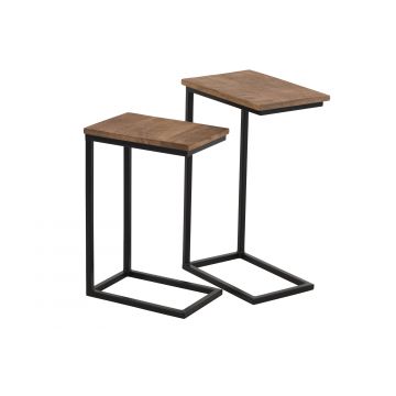 Set de 2 table gigogne rectangulaire metal/bois noir/naturel