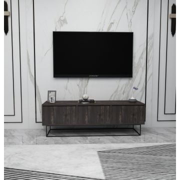 Meuble TV Design Kalune | Pieds en fer 100% mélaminé | 2 tiroirs | 140x50x40cm | Marron foncé Noir