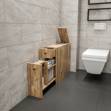 Armoire de salle de bain en chêne Kalune | Epaisseur 18mm | Coulisses de tiroirs télescopiques