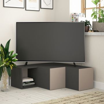 Meuble TV d'angle Woody Fashion| Anthracite Light Brown | 18mm Thick, 90x32x92 cm | Melamine Coated