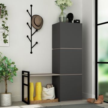 Woody Fashion Shoe Cabinet | 100% Melamine Coated | Anthracite Light Brown | 18mm Thickness