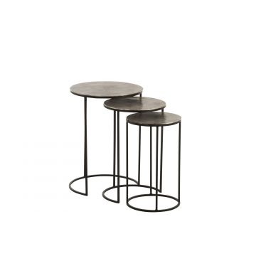 Set de 3 table gigogne ronde aluminium noir/gris