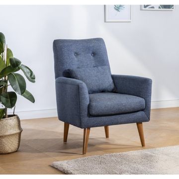 Atelier Del Sofa Wing Chair en lin bleu foncé et cadre en bois de charme