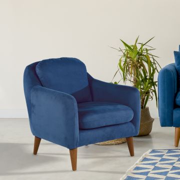 Del Sofa Wing Chair en tissu tricoté bleu foncé avec cadre en bois de pin