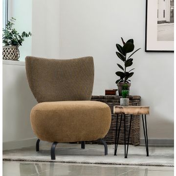 Del Sofa Wing Chair en chenille moutarde avec cadre en bois de charme