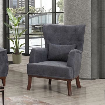 Del Sofa Wing Chair in Blue Mykonos Fabric 100% Hornbeam Wood Frame