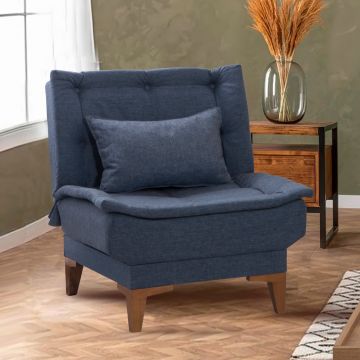 Atelier Del Sofa Wing Chair en lin bleu foncé et structure en bois de hêtre