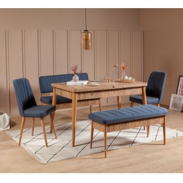 Ensemble de salle à manger extensible en bois (5 pièces) - Woody Fashion, mélaminé, pin atlantique bleu foncé