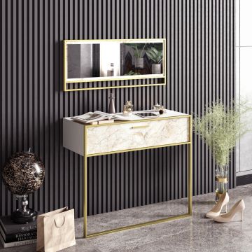 Elegant Cozy Sideboard | 100% Melamine | Metal Legs | Marble Pattern | Gold White