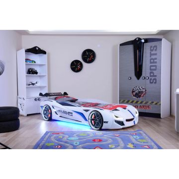 Lit de Voiture | Woody Fashion | 100% Melamine Coated | ABS Outer | LED Lights | Remote Control | Single Mattress | Multicolor