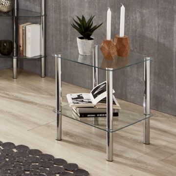 Table d'appoint Heiko 39x39cm - verre/chrome