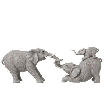 Elephants trompe bebe resine gris