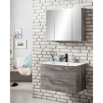 Ensemble salle de bains Stivan 2 pièces avec vasque blanche - chêne gris