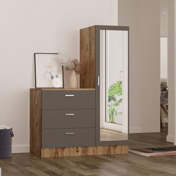 Locelso Cabinet polyvalent | Mélamine 18mm | 3 tiroirs | Pin Atlantique Anthracite