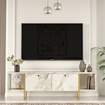  Locelso TV Stand | 160cm de largeur | 18mm d'épaisseur | Or blanc
