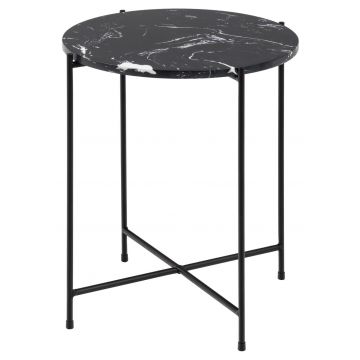 Table d'appoint Avila Ø42 cm - marbre artificiel/noir