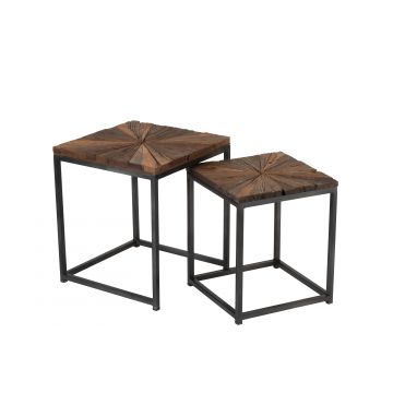 Set de 2 table gigogne shanil bois/metal naturel/gris