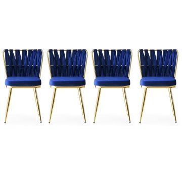 Ensemble de chaises élégantes et confortables - 4 pièces | Gold Navy Blue | Structure 100% métal | Assise en tissu velours | Capacité de 175 kg
