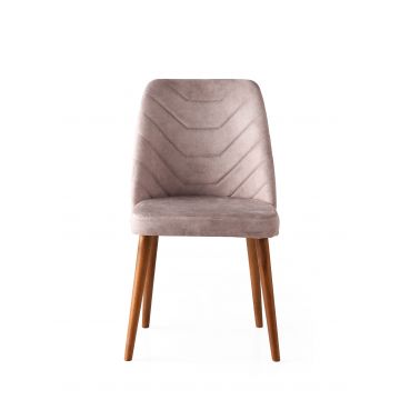 Chaise Vella | Structure 100% métal | Assise en velours | Pieds en bois | Noyer beige