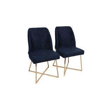 Ensemble de chaises Vella | Structure 100% METAL | Velours/Faux cuir | Or Bleu foncé