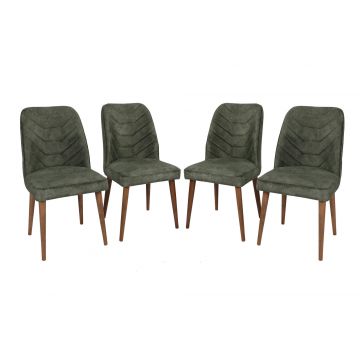 Ensemble de chaises Vella | Structure 100% métal | Pieds en bois de charme | Tissu velours | Noyer vert foncé | 4 pièces