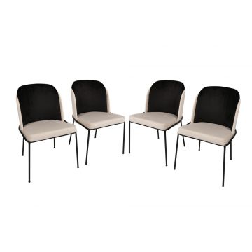 Ensemble de chaises Vella (4 pièces) | Structure en métal | Tissu de velours | Noir crème