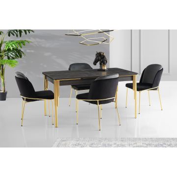 Vella Table de salle à manger | Mélaminé | Pieds en métal | 146x78x90cm | Noir Or