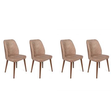 Woody Fashion Chair Set (4 Pieces) | Structure en métal | Assise en tissu velours | Pieds en bois de charme | Capacité de 160 kg | Noyer rose