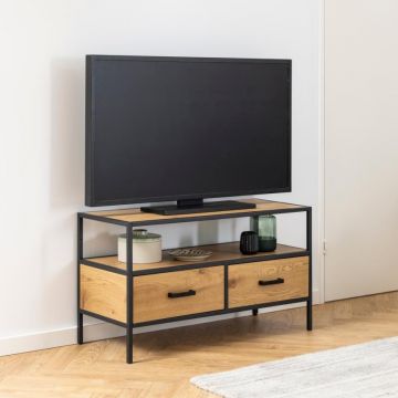 Meuble TV Dover 90cm, 2 tiroirs - chêne sauvage/noir