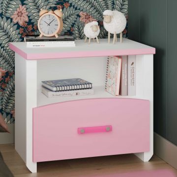 Table de chevet Beauty avec tiroir et niche de rangement - blanc/rose