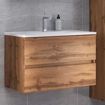 Meuble lavabo Brama 100cm 2 tiroirs - chêne wotan 