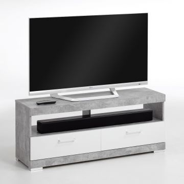 Meuble tv Cristal 120cm - béton/blanc brillant
