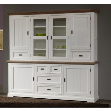 Bahut Carzo 225cm, 2 portes & 3 tiroirs - décor chêne havane/blanc