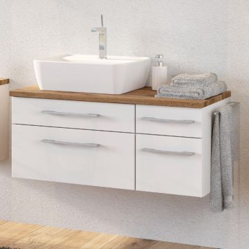 Meuble lavabo Dasa (gauche) 90cm à 4 tiroirs - blanc