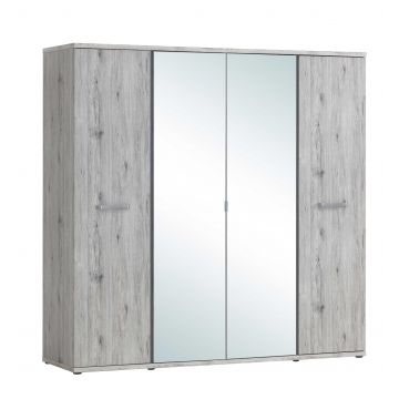 Armoire Forever 220cm avec 4 portes & miroir - chêne gris