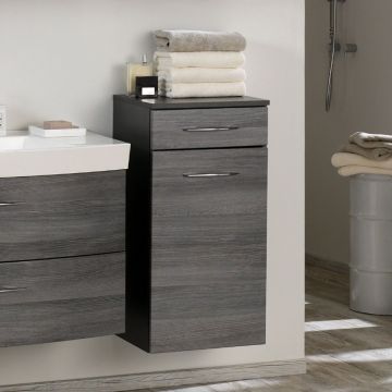 Armoire salle de bains Florent 40cm 1 porte & 1 tiroir - graphite/chêne gris