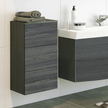Armoire salle de bains Florent 40cm 3 tiroirs - graphite/chêne gris