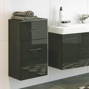 Armoire salle de bains Florent 40cm 3 tiroirs - graphite/gris brillant
