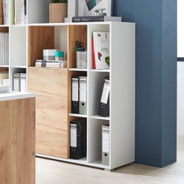 Bibliothèque & armoire de rangement Lloris avec 1 porte - blanc/chêne