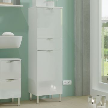 Colonne salle de bains Mauro avec 2 portes & tiroir - blanc brillant