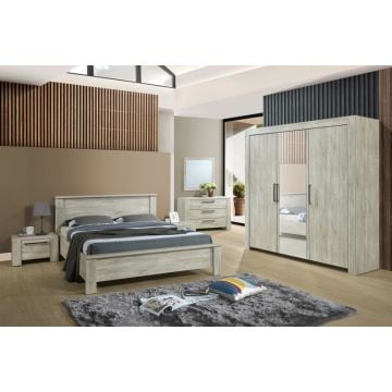 Chambre à coucher Angie: lit 140x200cm, chevet, commode, armoire - décor chêne
